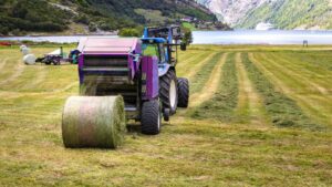 baler making bails for hay