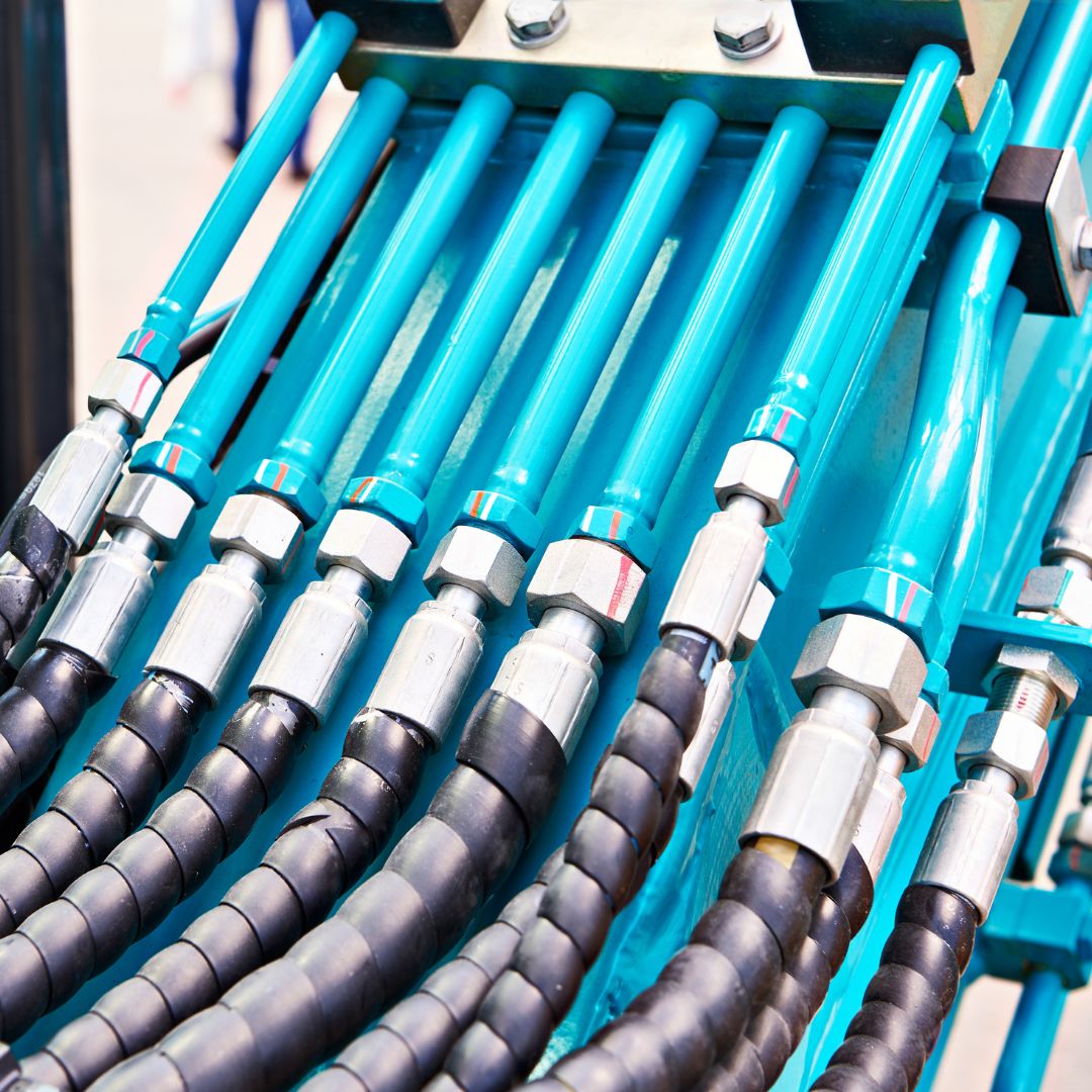 blue hydraulic hoses