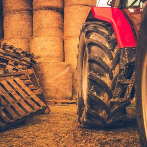 tractor tire in a barn
