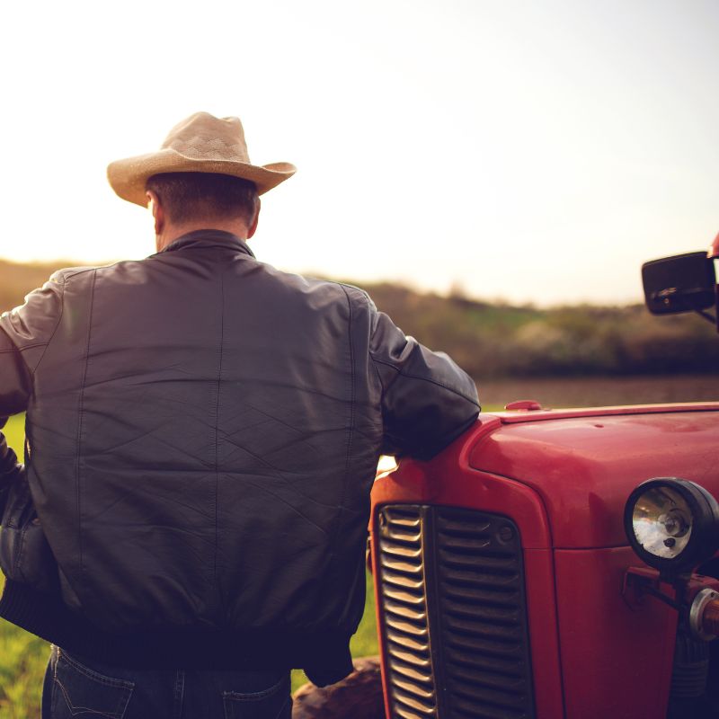 Farmer looking away