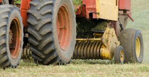 Close-up of a red baler
