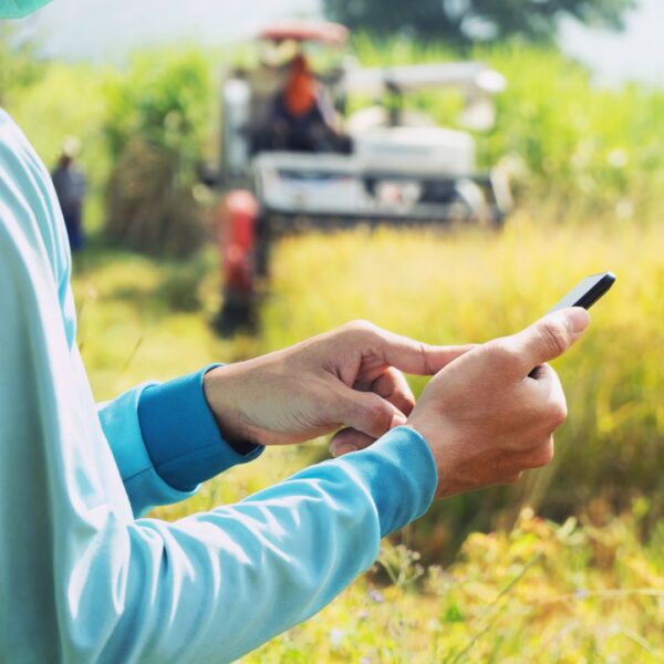 farmer on phone in field