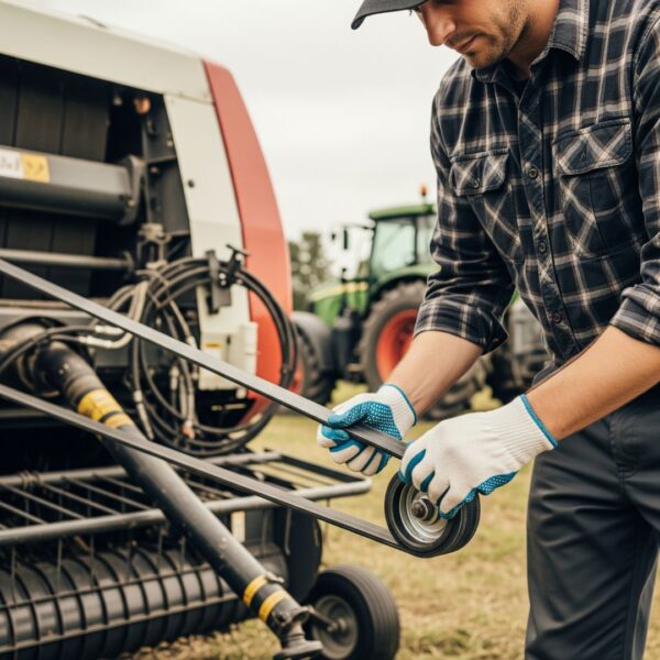 farmer using baler belt
