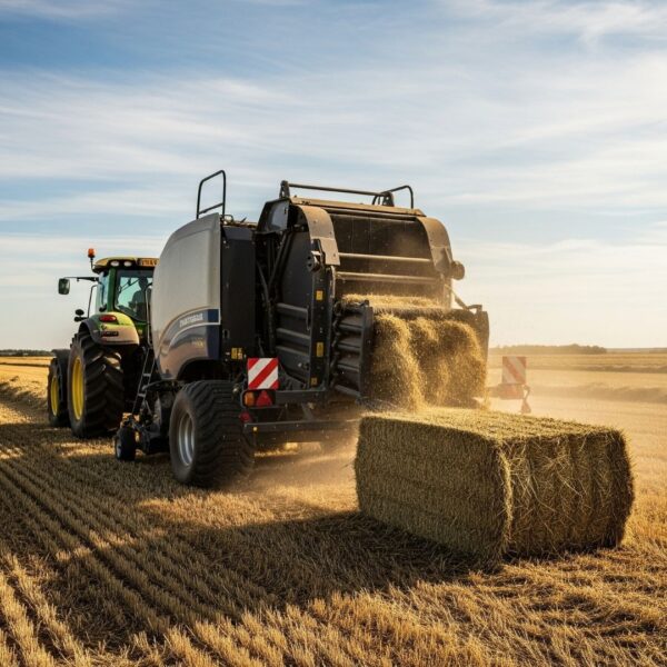 heavy-duty baler operating under pressure in a field