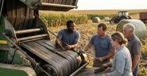 people with broken baler belt