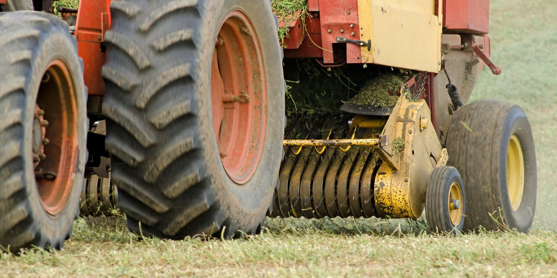 Close-up of a red baler