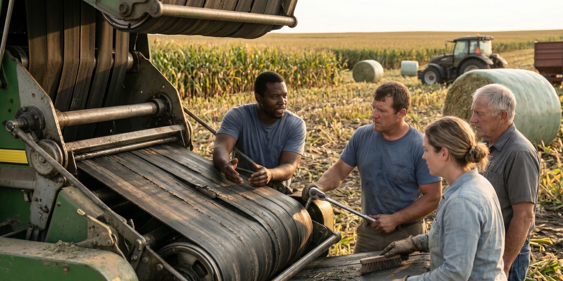 people with broken baler belt